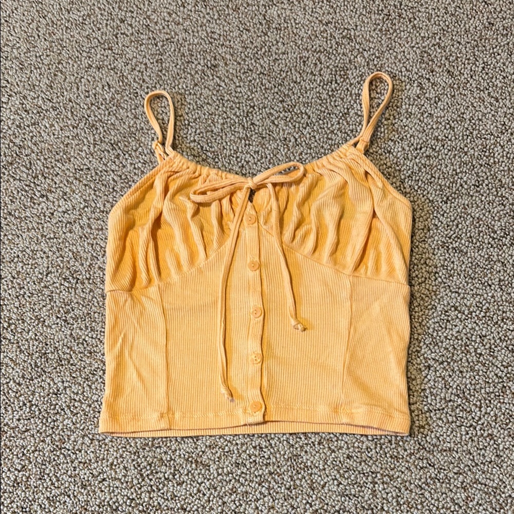 American Eagle Outfitters Gold Camisole with Tie Front and Ruched Neckline